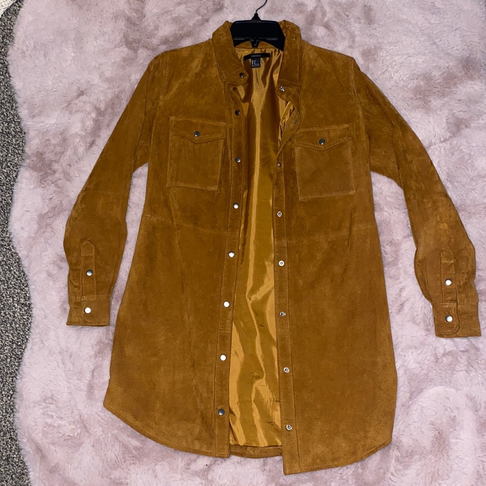 Suede orangish tan button up jacket